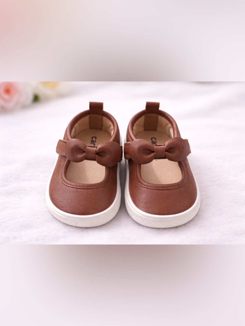 Carter’s | Brown Mary Jane Baby Shoes | Size 3 | Faux Leather Bow Strap Flats